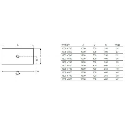 Brodzik prostokątny 120x80 cm biały A3740L6620 Roca Cratos