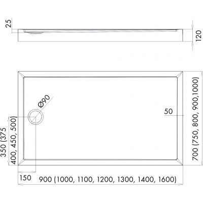 Brodzik prostokątny z syfonem 100x90 cm biały 34845 Schedpol Competia New