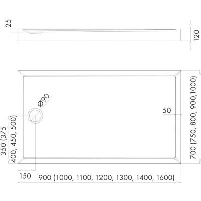 Brodzik prostokątny 160x90 cm biały 3STC2P90160 Schedline Cameron