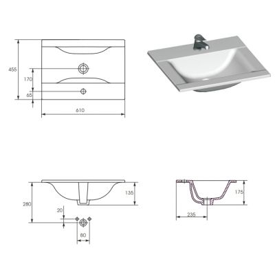 Umywalka 61x45.5 cm prostokątna meblowa biała K669002 Cersanit Ontario
