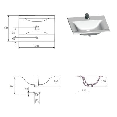 Umywalka 60x45 cm prostokątna meblowa biała K669010 Cersanit Ontario