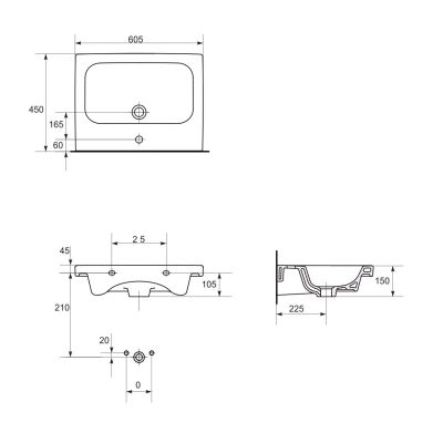 Umywalka 60x45 cm prostokątna biały K103007 Cersanit Colour