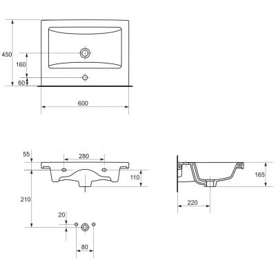 Umywalka 60x45 cm prostokątna meblowa biała K32003BOX Cersanit Como