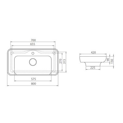 Umywalka prostokątna 80x42 cm 072400u CeraStyle Lal