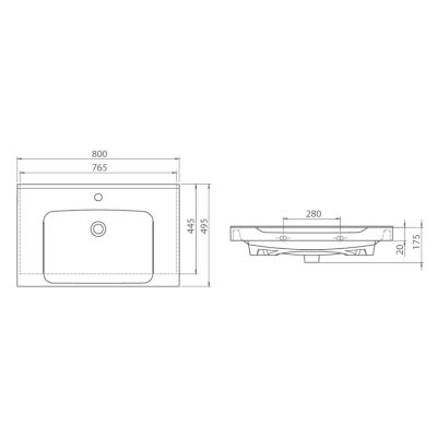 Umywalka prostokątna 80x49.5 cm 090700u CeraStyle Anova
