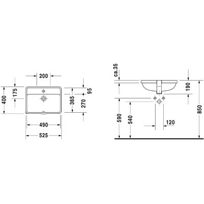 Umywalka 49x36.5 cm prostokątna podblatowa biała 0302490000 Duravit Starck 3