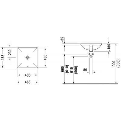 Umywalka 43x43 cm kwadratowa podblatowa biała 0305430000 Duravit Starck 3