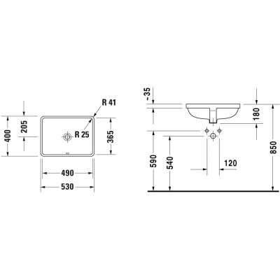 Umywalka 49x36.5 cm prostokątna podblatowa biała 0305490000 Duravit Starck 3