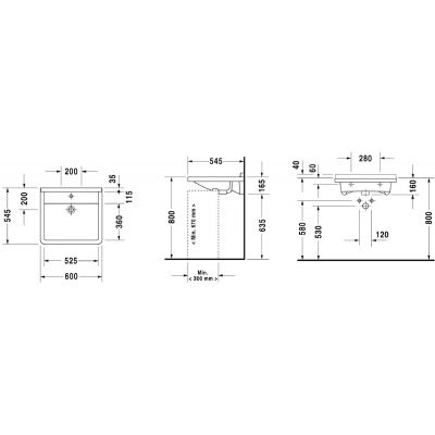 Umywalka 60x54.5 cm prostokątna ścienna dla niepełnosprawnych biała 0309600000 Duravit Starck 3