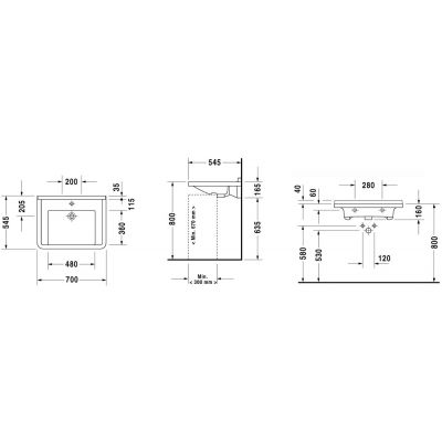Umywalka 70x54.5 cm prostokątna ścienna dla niepełnosprawnych biała 03097000001 Duravit Starck 3