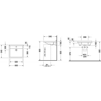 Umywalka 60x54.5 cm prostokątna ścienna dla niepełnosprawnych biała 0312600000 Duravit Starck 3