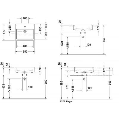 Umywalka 55x47 cm prostokątna biała 0314550000 Duravit Vero