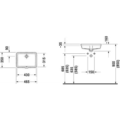 Umywalka 43x31.5 cm prostokątna podblatowa biała 03304300001 Duravit Vero