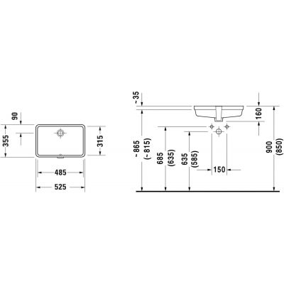 Umywalka 48.5x31.5 cm prostokątna podblatowa biała 03304800001 Duravit Vero