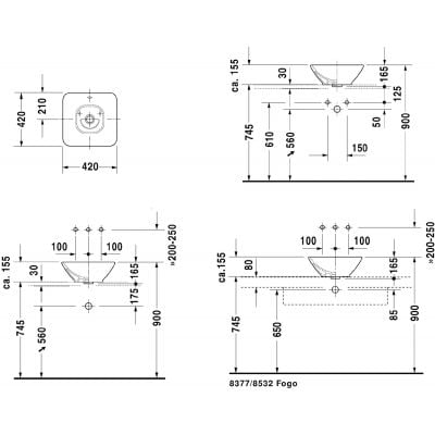 Umywalka 42x42 cm kwadratowa nablatowa biała 0333420000 Duravit ME by Starck