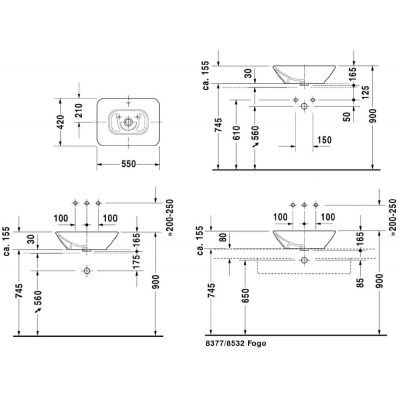 Umywalka 55x42 cm prostokątna nablatowa biała 0334520000 Duravit ME by Starck