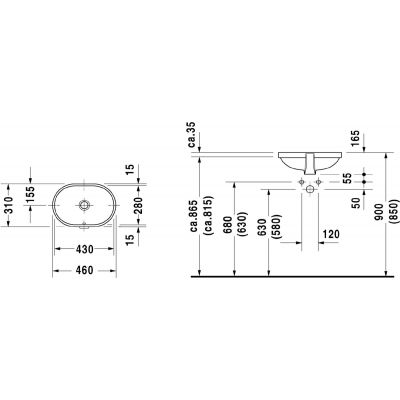 Umywalka 43x28 cm owalna podblatowa biała 0336430000 Duravit Foster