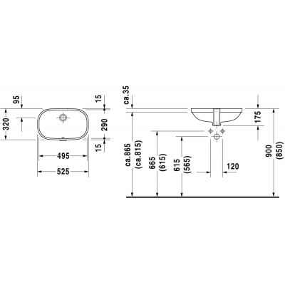 Umywalka 49.5x29 cm prostokątna podblatowa biała 0338490000 Duravit D-Code