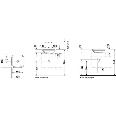 Umywalka 43x43 cm kwadratowa nablatowa biała 0349430000 Duravit DuraStyle
