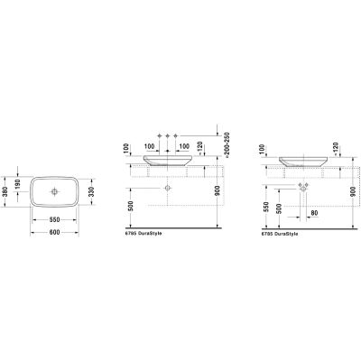 Umywalka 60x38 cm prostokątna nablatowa biała 0349600000 Duravit DuraStyle