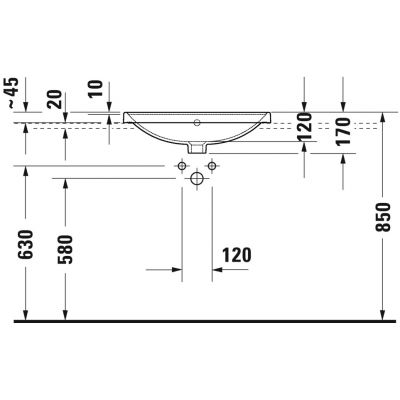 Umywalka 60x44 cm prostokątna wpuszczana biała 0357600027 Duravit D-Neo