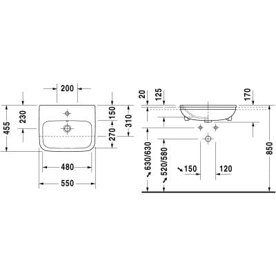 Umywalka 55x45.5 cm półokrągła biała 0375550000 Duravit DuraStyle