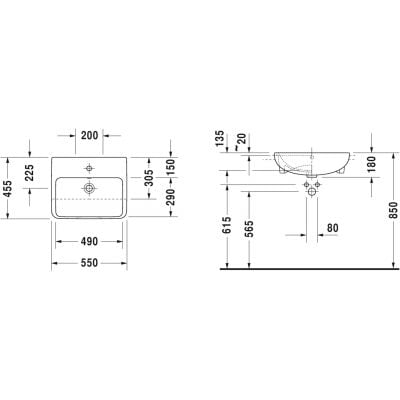 Umywalka 55x45.5 cm półokrągła biała 0378550000 Duravit ME by Starck
