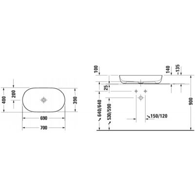 Umywalka 70x40 cm owalna meblowa-nablatowa biała 0379700000 Duravit Luv