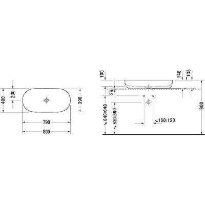 Umywalka 80x40 cm owalna nablatowa biała 0379800000 Duravit Luv