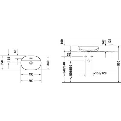 Umywalka 50x35 cm owalna nablatowa biała 0380500000 Duravit Luv