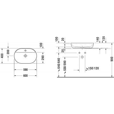 Umywalka 60x40 cm owalna nablatowa biała 0380600000 Duravit Luv