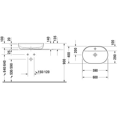 Umywalka 60x40 cm owalna nablatowa biała-dwukolorowa 03806026001 Duravit Luv