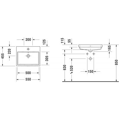 Umywalka 55x45.5 cm prostokątna wpuszczana biała 0383550000 Duravit Vero Air