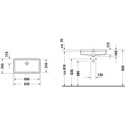 Umywalka 60x31 cm prostokątna podblatowa biała 0384600000 Duravit Vero Air