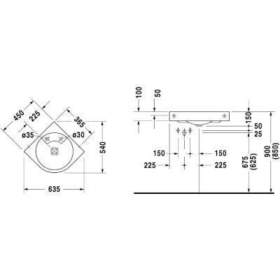 Umywalka 63.5x54 cm narożna ścienna biała 0448450000 Duravit Architec