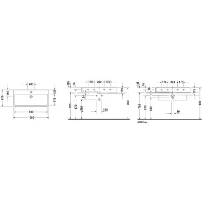 Umywalka 100x47 cm prostokątna ścienna-meblowa biała 04541000271 Duravit Vero