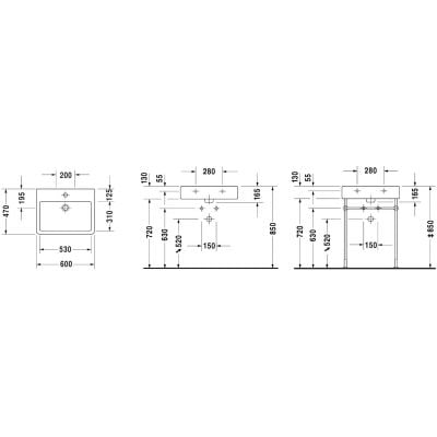 Umywalka 60x47 cm prostokątna meblowa biała 0454600000 Duravit Vero