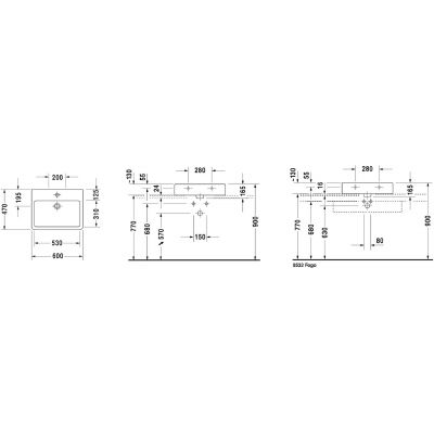 Umywalka 60x47 cm prostokątna ścienna-meblowa biała 0454600027 Duravit Vero