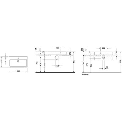 Umywalka 80x47 cm prostokątna ścienna-meblowa biała 0454800027 Duravit Vero