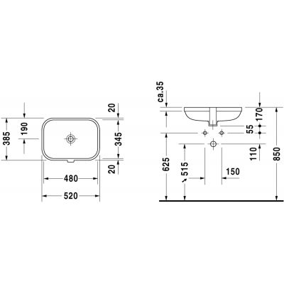 Umywalka 48x34.5 cm prostokątna podblatowa biała 04574800001 Duravit Happy D.2