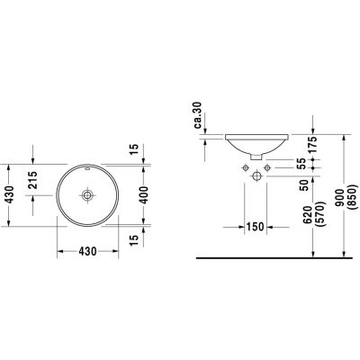 Umywalka 40x40 cm okrągła podblatowa biała 0468400000 Duravit Architec