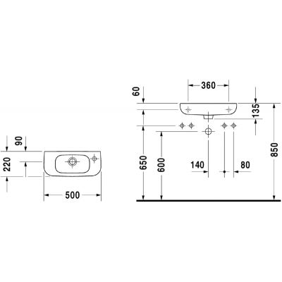 Umywalka 50x22 cm półokrągła ścienna biała 07065000082 Duravit D-Code