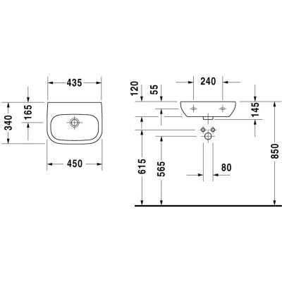 Umywalka 45x34 cm półokrągła ścienna biała 07074500702 Duravit D-Code