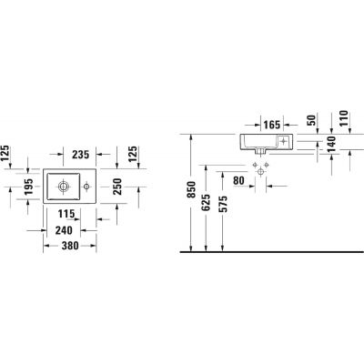 Umywalka 38x25 cm prostokątna ścienna-meblowa biała 07243800001 Duravit Vero Air