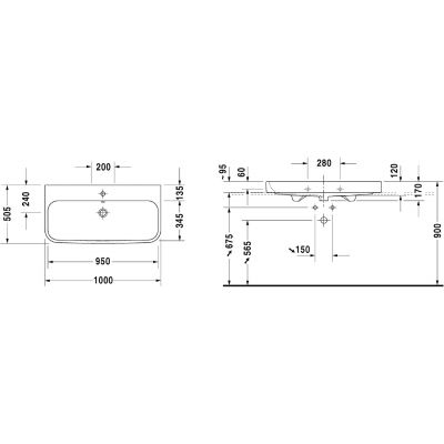 Umywalka 100x50.5 cm prostokątna ścienna-meblowa biała 2318100027 Duravit Happy D.2