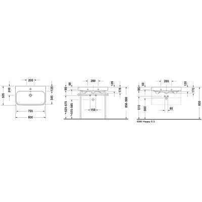 Umywalka 80x50.5 cm półokrągła meblowa biała 2318800000 Duravit Happy D.2
