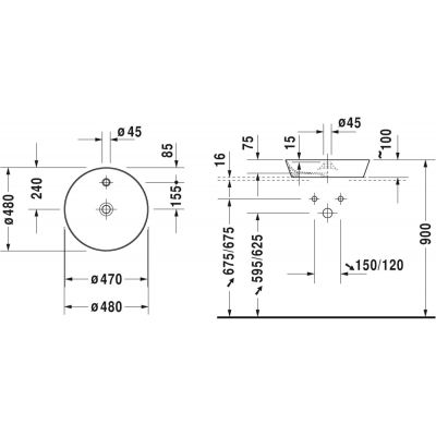 Umywalka 48x48 cm okrągła nablatowa biała 2328483200 Duravit Cape Cod