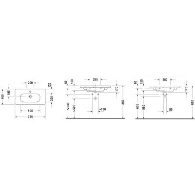 Umywalka 78.5x40 cm prostokątna meblowa biała 23377800001 Duravit DuraStyle