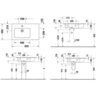 Umywalka 83x49 cm prostokątna meblowa biała 23458300001 Duravit ME by Starck