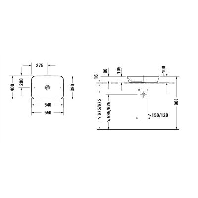 Umywalka 55x40 cm prostokątna nablatowa biała 2347550000 Duravit Cape Cod